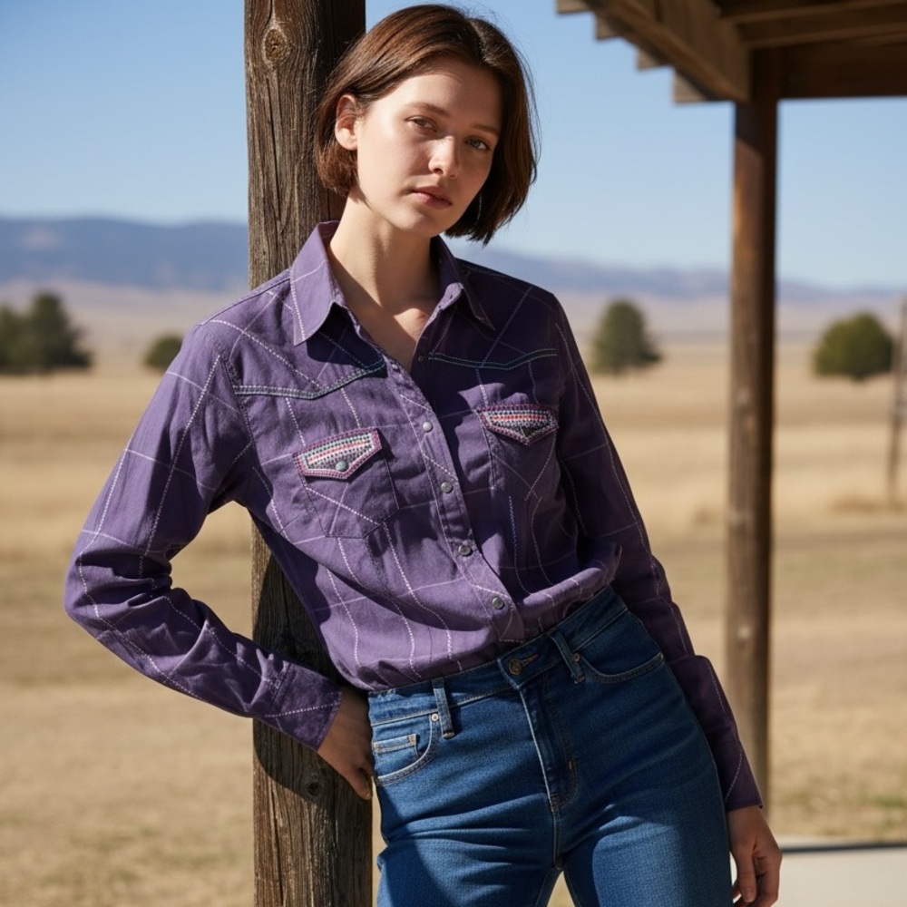 Cruel Girl Purple Button Down Shirt Size M great for the Rodeo size M
Box 5